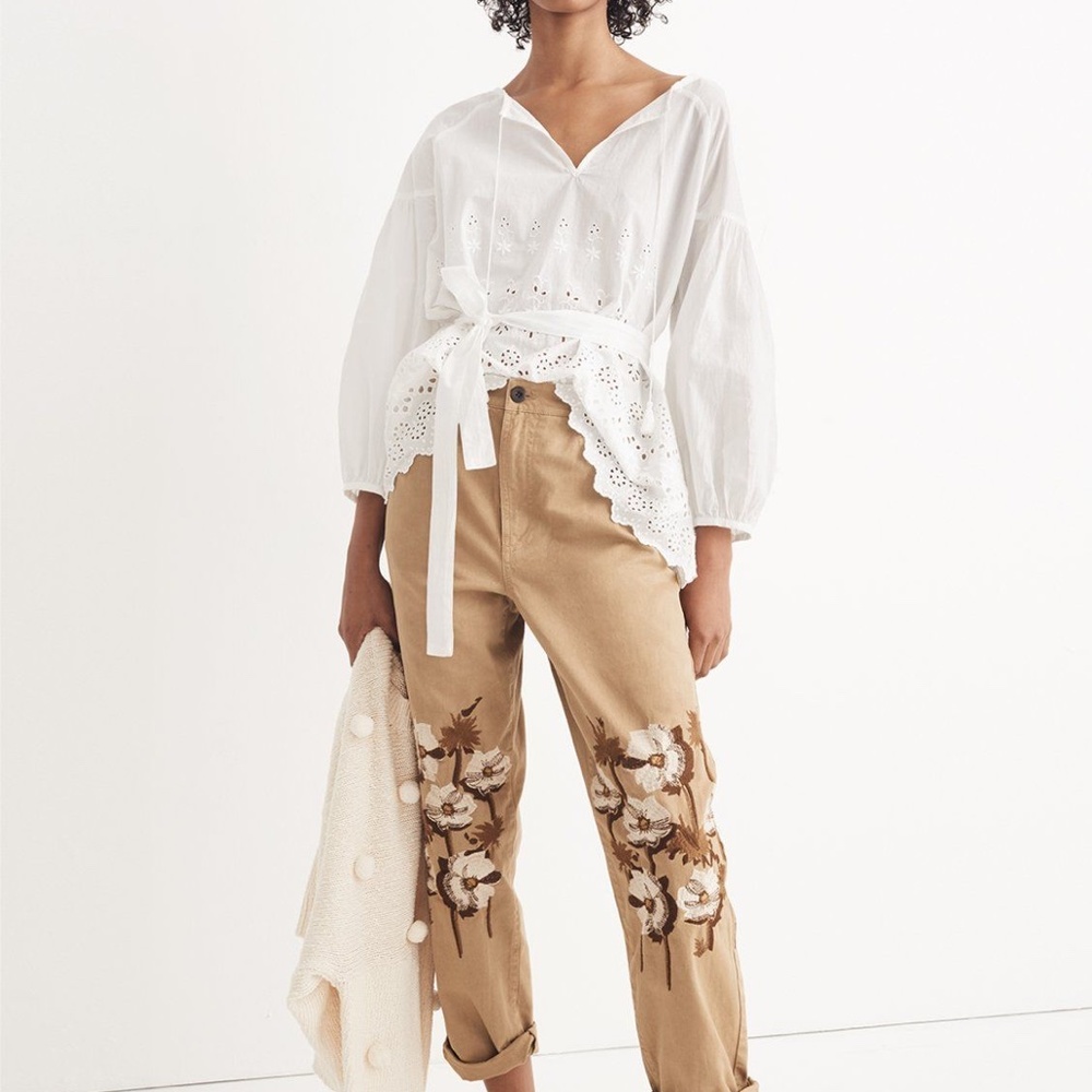 Madewell Embroidered Tapered Wide-Leg Pants